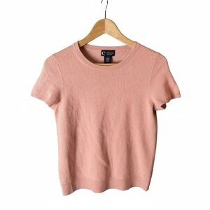 C By Bloomingdales Women's Cashmere Knit Sweater Short Sleeve Top S‎ Pink 2Ply